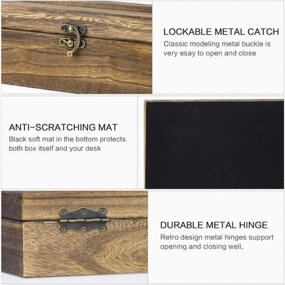 Watch Box Case Organizer Display for Men Women, 6 Slot Wood Box with Glass Top - Picture 4 of 7